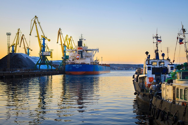 Ships in Port at Sunset